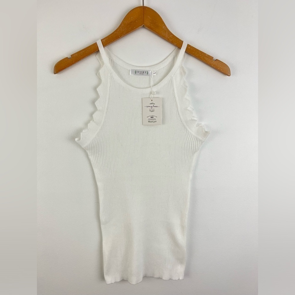 * NEW * IVORY THE LABEL White ribbed knit tank top * Size XL * - Picture 3 of 12